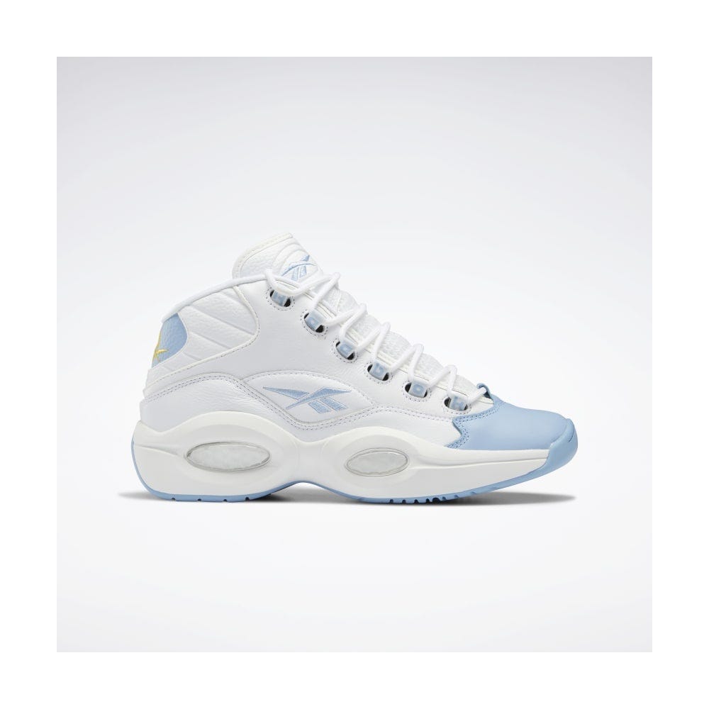 Reebok Classic Question Mid Shoes In Cloud White/Fluid Blue/Toxic Yellow