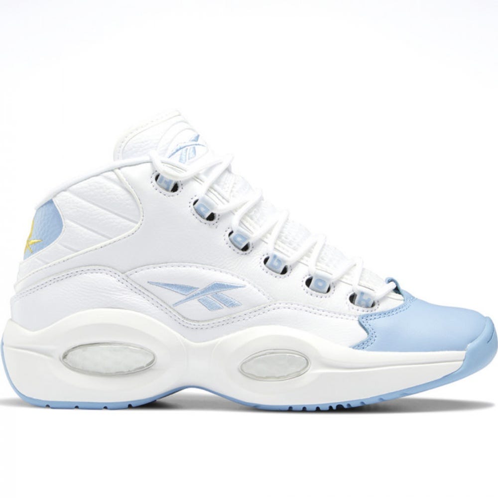 Reebok Classic Question Mid Shoes In Cloud White/Fluid Blue/Toxic Yellow