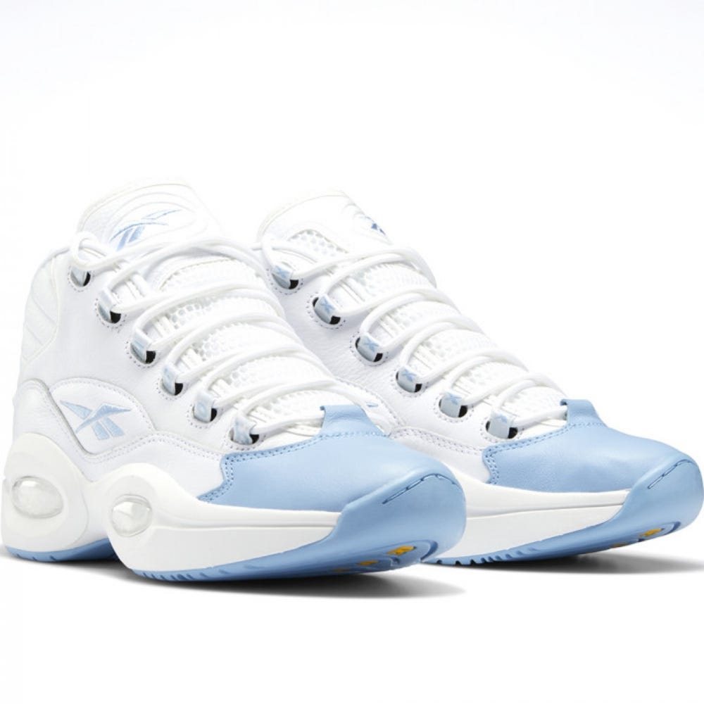 Reebok Classic Question Mid Shoes In Cloud White/Fluid Blue/Toxic Yellow