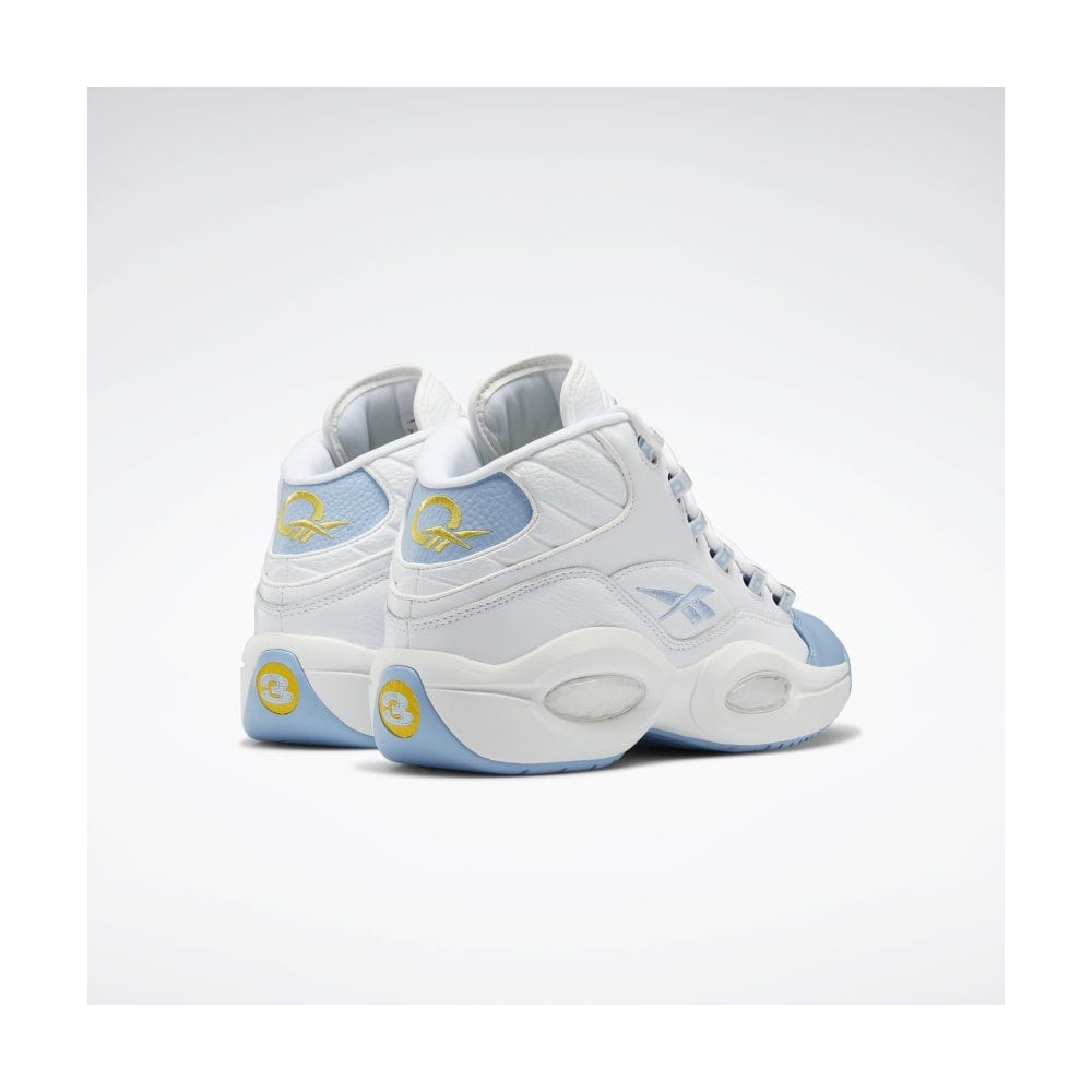 Reebok Classic Question Mid Shoes In Cloud White/Fluid Blue/Toxic Yellow