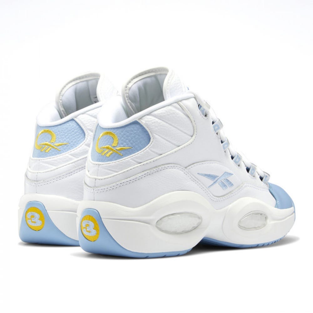 Reebok Classic Question Mid Shoes In Cloud White/Fluid Blue/Toxic Yellow