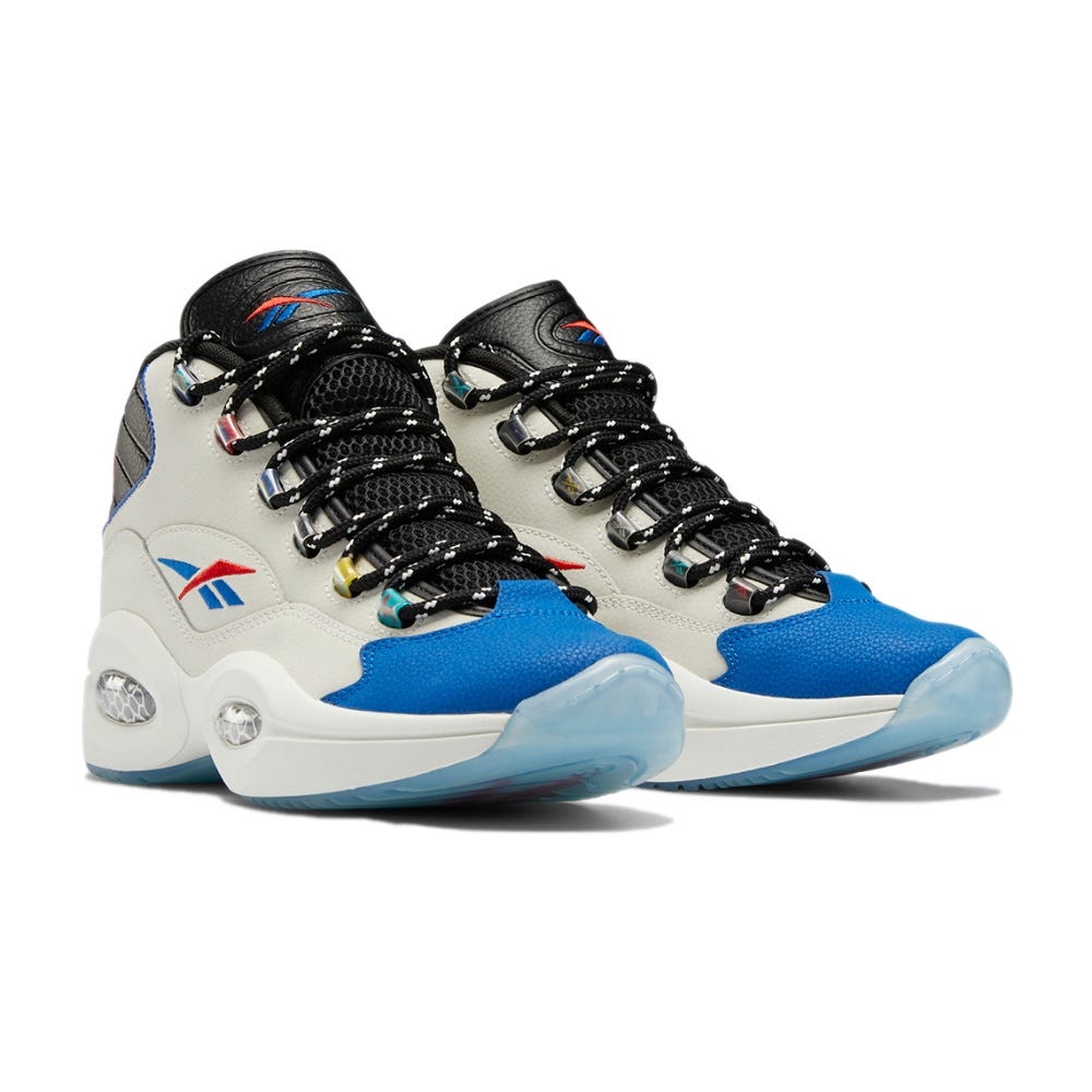 Reebok Classic Question Mid Shoes In Chalk/Core Black/Vector Blue